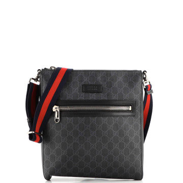 Gucci Web Strap Front Zip Messenger Bag GG Coated Canvas Medium