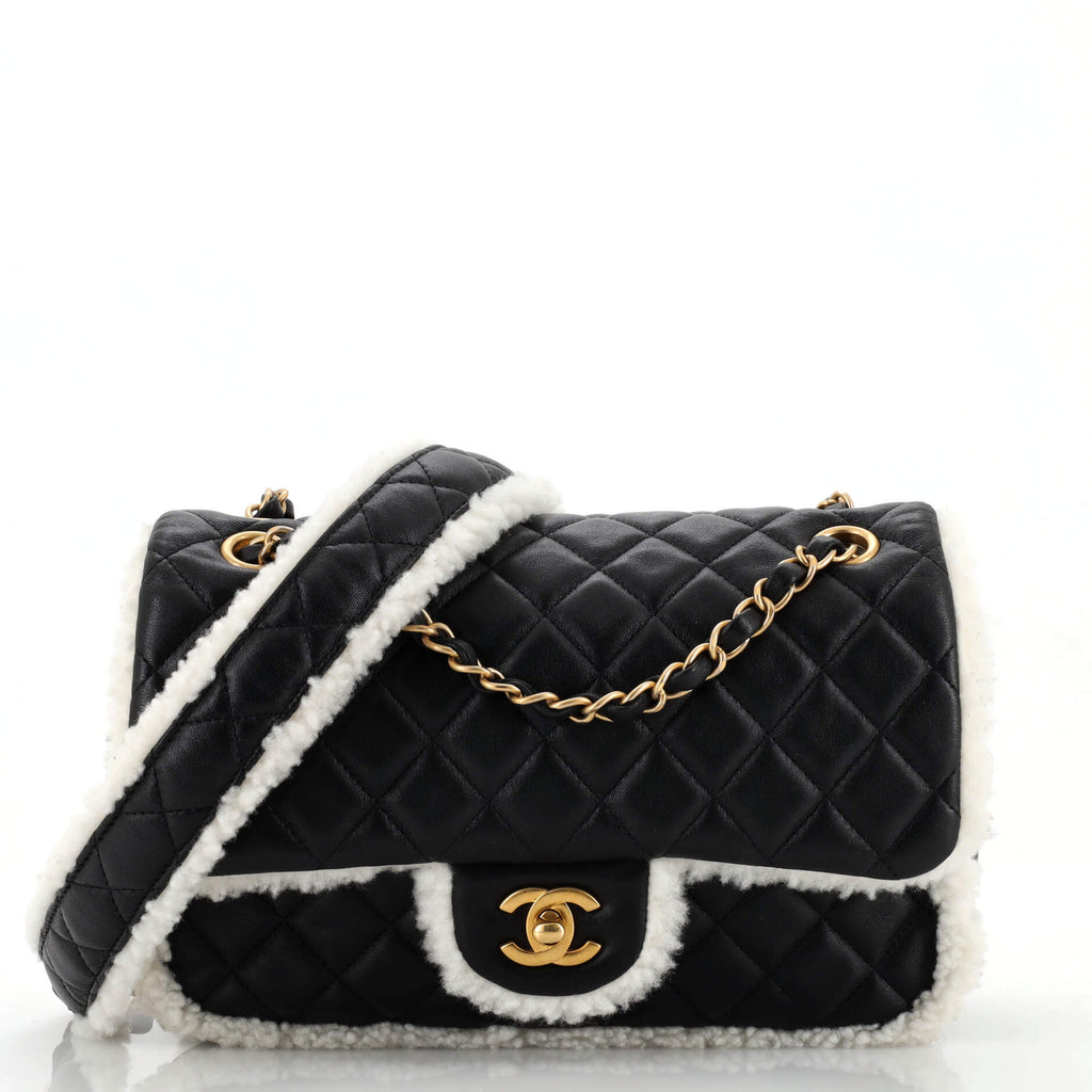 Chanel CC Back Muff Flap Bag Quilted Lambskin and Shearling Large
