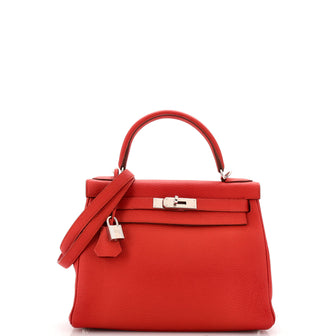 Hermes Kelly Handbag Cuivre Togo with Palladium Hardware 28 Red