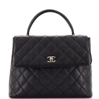 Chanel Vintage Classic Top Handle Flap Bag Quilted Caviar Jumbo