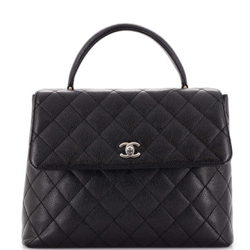 Chanel Vintage Classic Top Handle Flap Bag Quilted Caviar Jumbo