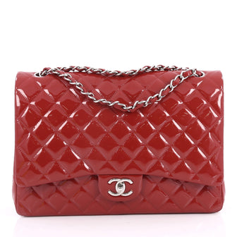 Chanel Classic Double Flap Bag Quilted Patent Maxi Red