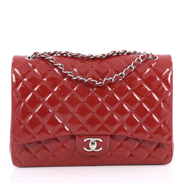 Chanel Classic Double Flap Bag Quilted Patent Maxi Red