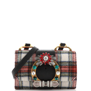 Miu Miu Madras Crystal Buckle Shoulder Bag Wool Small