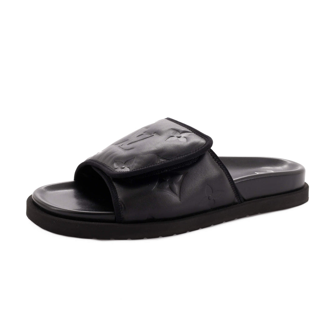 Louis Vuitton Men's Miami Mule Sandals Monogram Embossed Leather Black  20661721