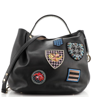 Christian Dior Diorific Bucket Bag Patch Embellished Leather Medium