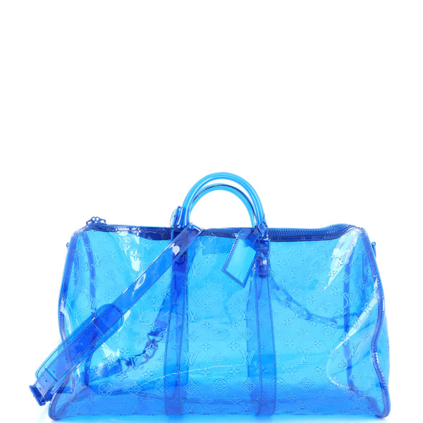 Louis Vuitton Keepall Bandouliere Monogram 50 Blue in PVC with  Silver-color/Tone-on-Tone