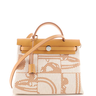 Hermes Herbag Zip Relief Brides de Gala Toile and Leather 31 at