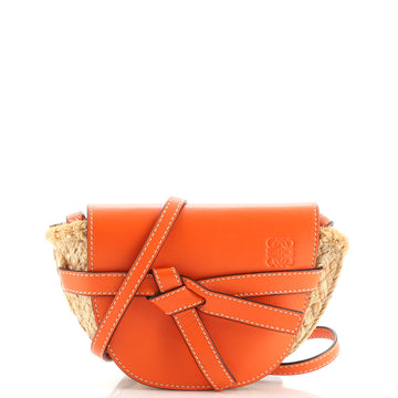Loewe Gate Shoulder Bag Leather and Straw Mini
