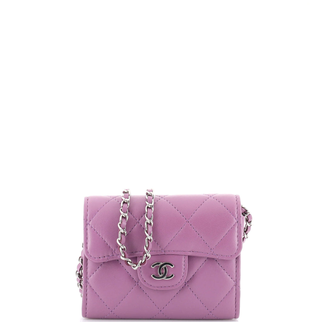 Chanel Classic Flap Card Holder on Chain Quilted Lambskin Mini Purple  20661756