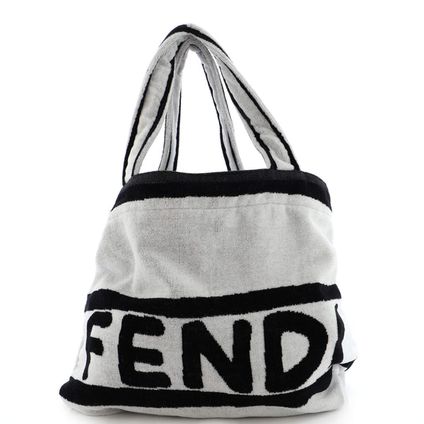 Fendi Logo Convertible Beach Towel Tote Terry Cloth Black 20661795