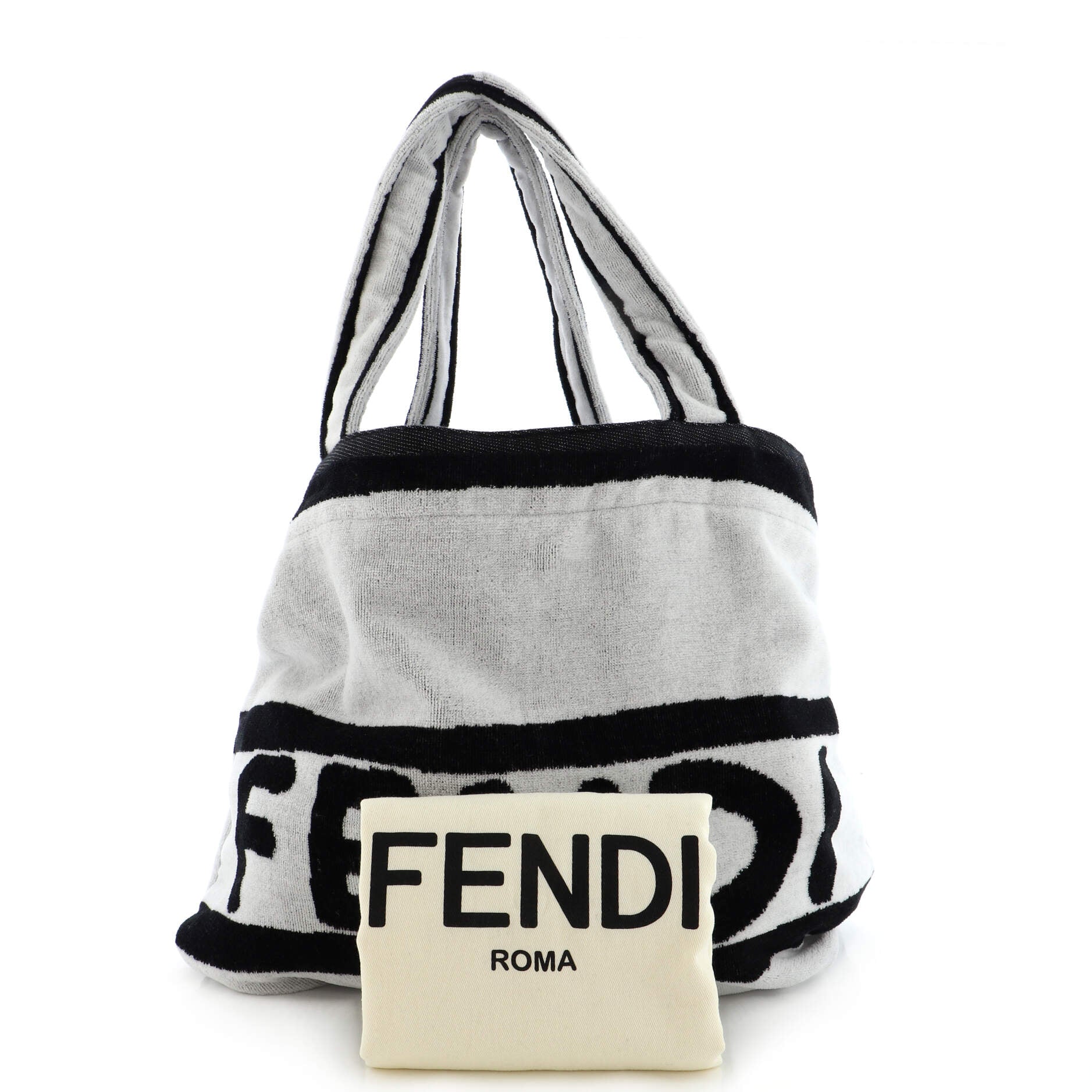 Fendi Logo Convertible Beach Towel Tote Terry Cloth Black 20661795