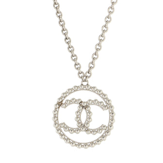 Chanel CC Round Pendant Necklace Metal with Faux Pearls
