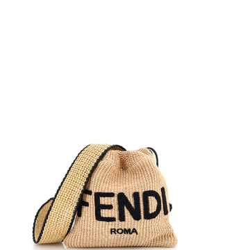 Fendi Logo Drawstring Bag Raffia with Leather