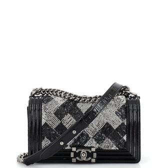 Chanel Boy Flap Bag Sequin with Patent Old Medium