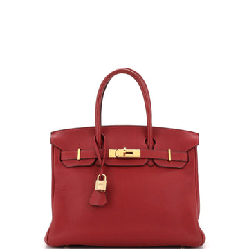 Hermes Birkin Handbag Red Clemence with Gold Hardware 30