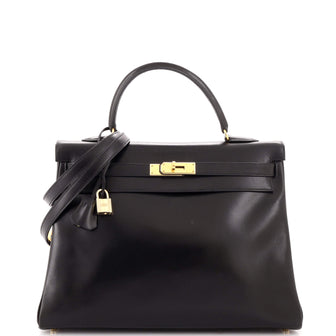 Hermes Kelly Handbag Black Box Calf with Gold Hardware 35