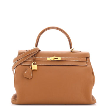Hermes Kelly Handbag Brown Togo with Gold Hardware 35