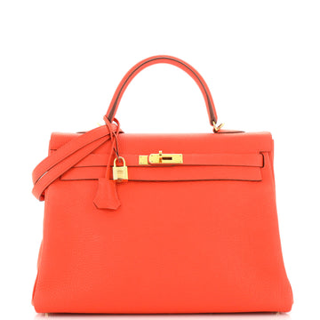 Hermes Kelly Handbag Orange Togo with Gold Hardware 35
