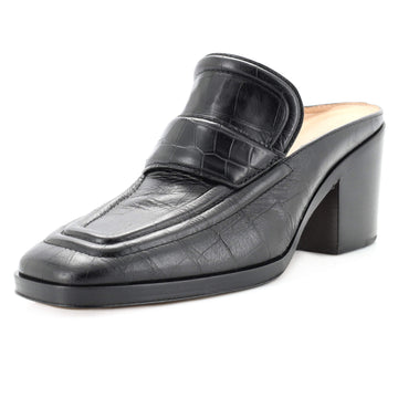 Bottega Veneta Women's Block Heel Loafer Mules Crocodile Embossed Leather