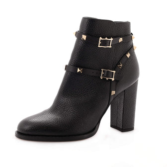 Valentino Garavani Women's Rockstud Buckle Block Heel Ankle Boots Leather