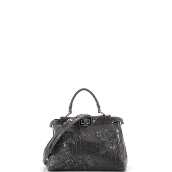 Fendi Peekaboo Bag Embroidered Crocodile Mini