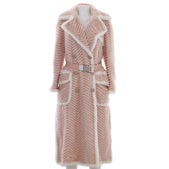 Fendi Women's Double Breasted Belted Trench Coat Chevron Mink