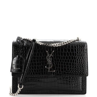 Saint Laurent Sunset Crossbody Bag Crocodile Embossed Leather Medium
