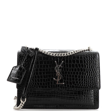 Saint Laurent Sunset Crossbody Bag Crocodile Embossed Leather Medium