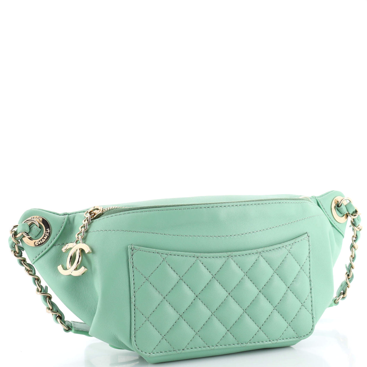 Chanel Bi Classic Waist Bag Quilted Lambskin Green 2067041