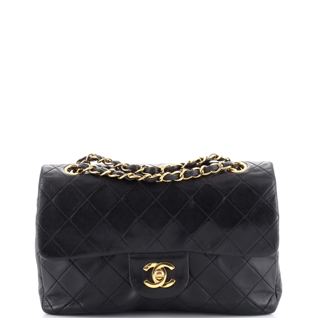 1992 Chanel Blsck Quilted Lambskin Vintage Small Classic Double
