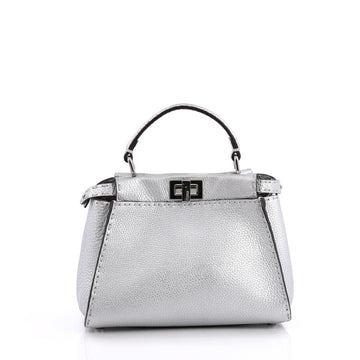 Fendi Selleria Peekaboo Handbag Leather Mini Silver 2067601