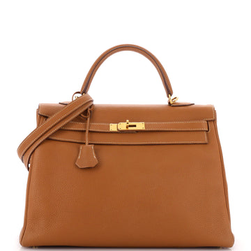 Hermes Kelly Handbag Brown Togo with Gold Hardware 35