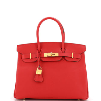 Hermes Birkin Handbag Red Epsom with Gold Hardware 30