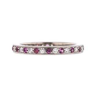 Tiffany & Co. Legacy Band Ring Platinum with Pink Sapphires and Diamonds 2mm
