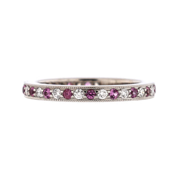 Tiffany & Co. Legacy Band Ring Platinum with Pink Sapphires and Diamonds 2mm