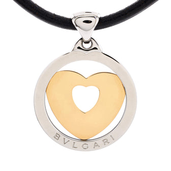 Bvlgari Tondo Heart Pendant Necklace Stainless Steel with 18K Yellow Gold and Cord
