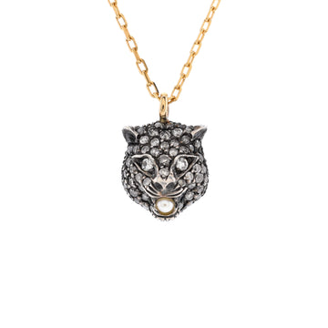 Gucci Le Marche Des Merveilles Feline Head Pendant Necklace 18K Yellow Gold with Diamonds and Pearl
