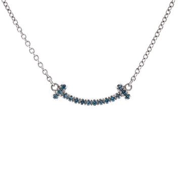 Tiffany & Co. T Smile Pendant Necklace 18K White Gold with Blue Topaz Mini