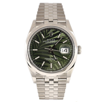 Rolex Oyster Perpetual Datejust Palm Motif Automatic Watch Stainless Steel and White Gold 36