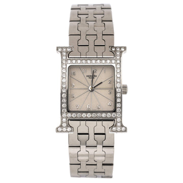 Hermes Heure H Quartz Watch Stainless Steel with Diamond Bezel 21