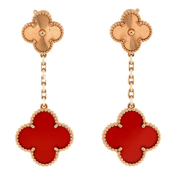 Van Cleef & Arpels Magic Alhambra 2 Motifs Drop Earrings 18K Rose Gold and Carnelian