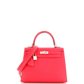 Hermes Kelly Handbag Pink Epsom with Palladium Hardware 25