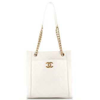 Chanel CC Front Pocket Shopping Tote Quilted Calfskin Small