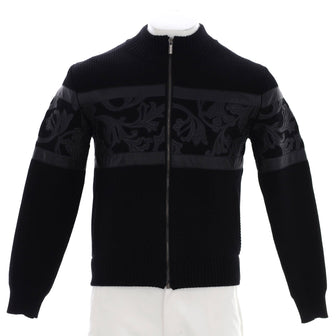 Versace Men's Zip Up Baroque Sweater Wool and Leather