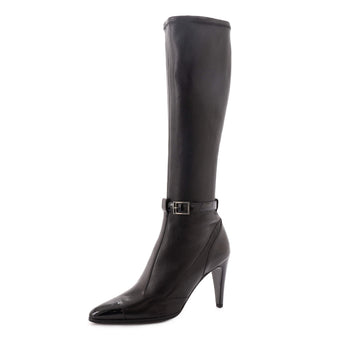 Chanel Women's Ankle Buckle Knee High Heel Boots Leather and Patent