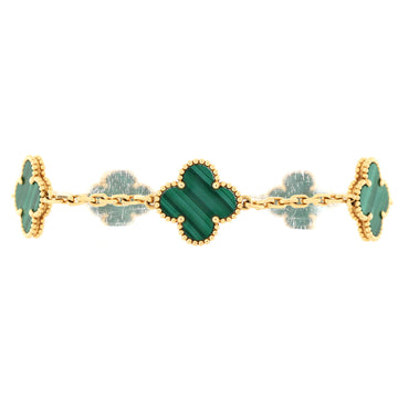 Van Cleef & Arpels Vintage Alhambra 5 Motifs Bracelet 18K Yellow Gold and Malachite