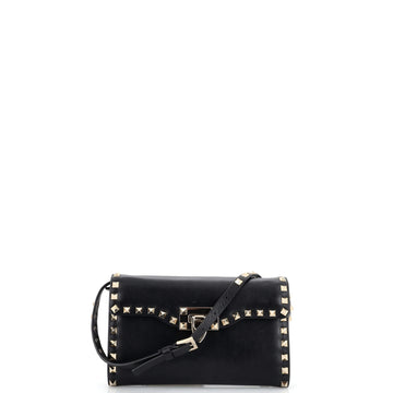 Valentino Garavani Rockstud Flip Lock Clutch on Strap Leather Medium