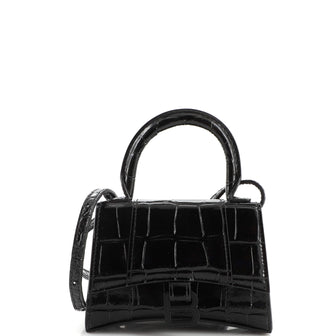 Balenciaga Hourglass Top Handle Bag Crocodile Embossed Leather Mini