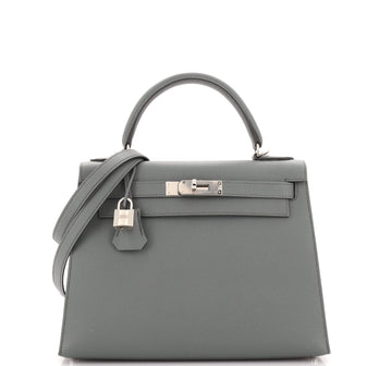 Hermes Kelly Handbag Grey Epsom with Palladium Hardware 28